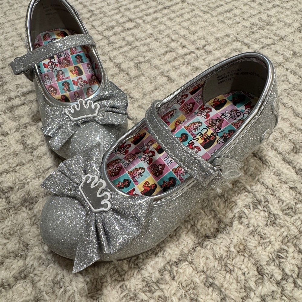 Silver Glitter Girls Dress up Heel with Bow